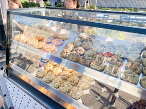 Batch and Box cookie stand at Snapdragon Stadium features many cookie flavors including chocolate chip, peanut butter, sugar, and more.
