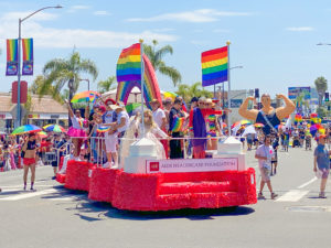 Rainbow float at the 2023 San Diego Pride parade and festival in Hillcrest. 