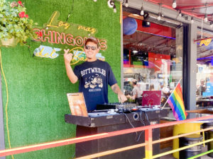 San Diego Pride Parade and Festival featuring live DJ at local Hillcrest restaurant. 